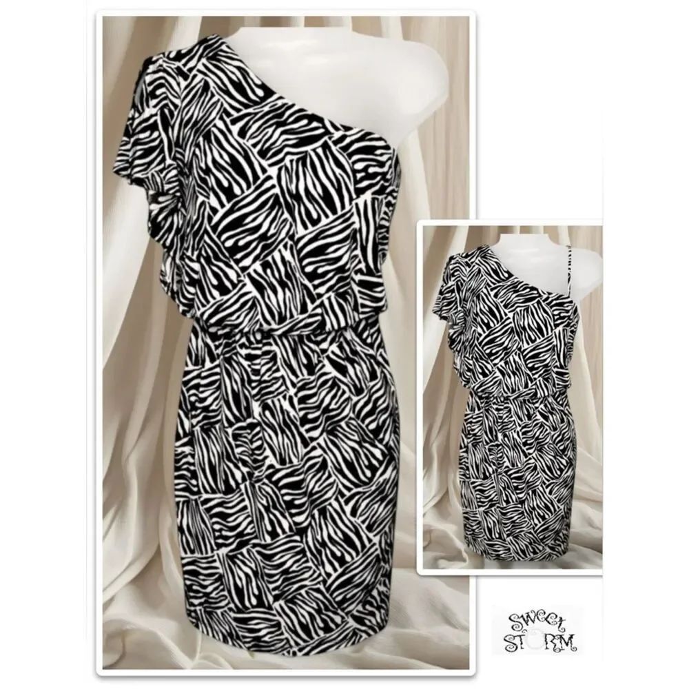 Zebra One Shoulder Mini Dress - Picture 4 of 11
